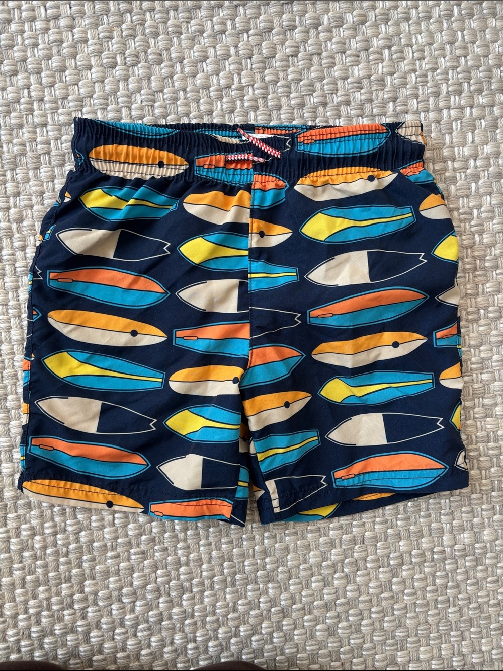 Appaman Navy Swim Trunks with Blue, Orange, Yellow, Cream Surfboards